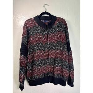 LeRoy Knit Sweater‎ Full Zip Cardigan Pockets Grandpa Cabin Lodge Sz L Red Black